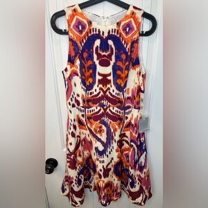 NWT Donna Morgan 10P Rayon Dress Ivory Colorful Ikat Aztec